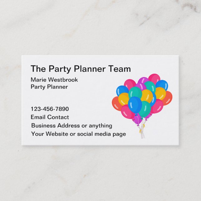 Party Planner Colourful Balloons Business Card (Front)