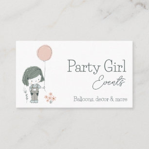 Party Planner Cute Girl Balloon Logo Business Card