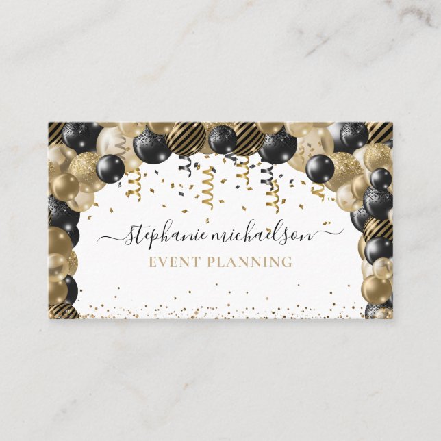 Party Planner Gold Glitter Balloon Business Card (Front)