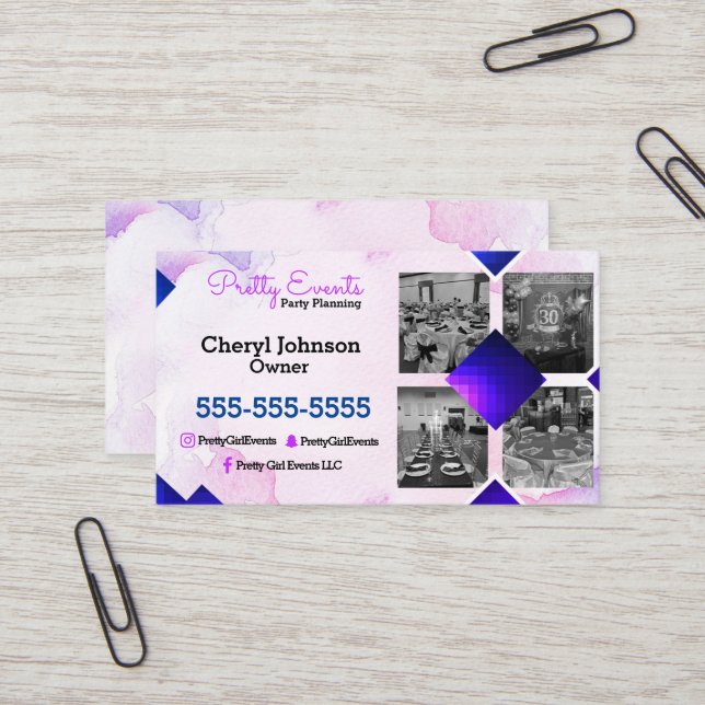 Party Planner Photo Business Card (Front/Back In Situ)