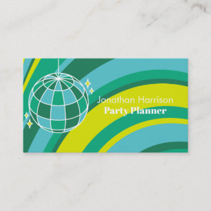Party Planner Retro Groovy Wave Disco Ball Green Business Card