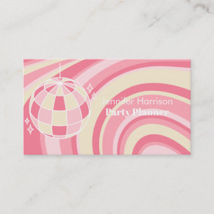 Party Planner Retro Groovy Wave Disco Ball Pink Business Card