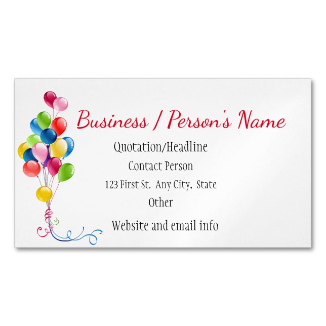 Party Planners Fun Colourful Balloons Custom Busin Magnetic Business Card (Front)
