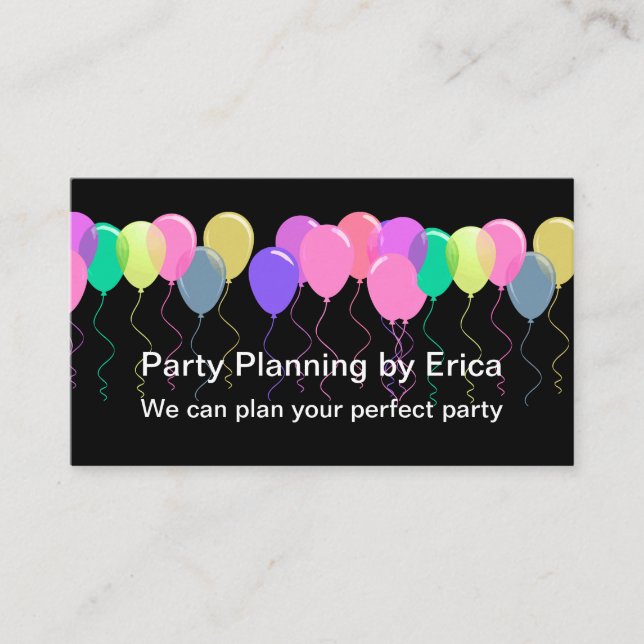 Party Planning Services Balloons Theme Business Card (Front)