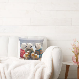 Party Polar Bears Wearing Christmas Ugly Sweaters Cushion