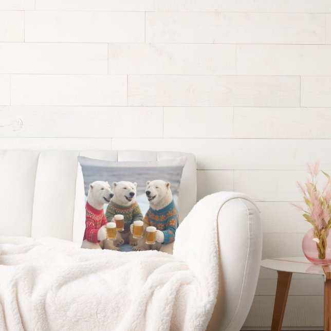 Party Polar Bears Wearing Christmas Ugly Sweaters Cushion (Couch)