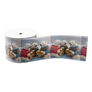 Party Polar Bears Wearing Christmas Ugly Sweaters Grosgrain Ribbon