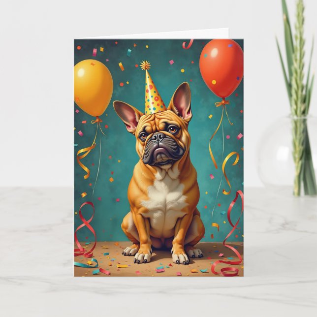 Party Pooch – Funny French Bulldog Holiday Card (Front)