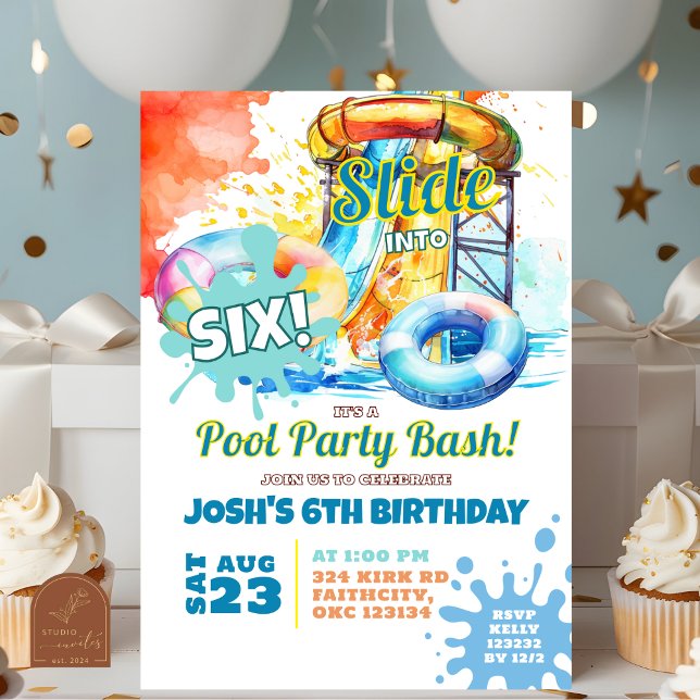 Party Pool Bash Waterslide Birthday Invitation (Creator Uploaded)