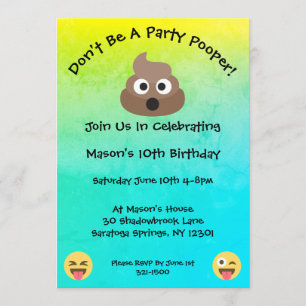 Party Pooper Emoji Birthday Party Invitation
