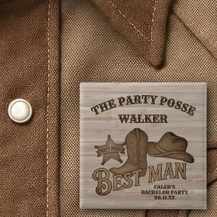 Party Posse Cowboy Bachelor Party Best Man 15 Cm Square Badge