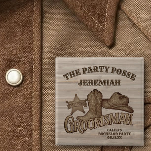 Party Posse Cowboy Bachelor Party Groomsman 15 Cm Square Badge