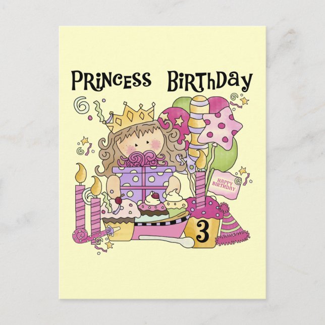 Party Princess 3rd Birthday Tshirts and Gifts Invitation Postcard (Front)