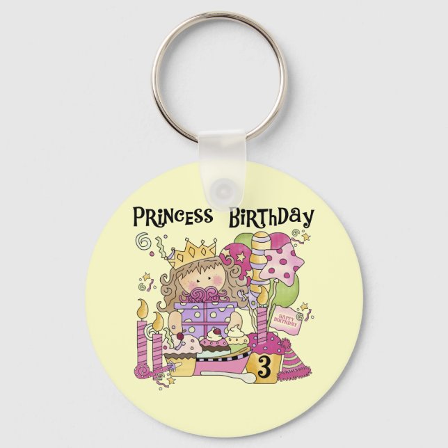 Party Princess 3rd Birthday Tshirts and Gifts Key Ring (Front)