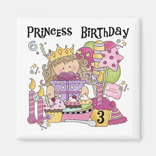 Party Princess 3rd Birthday Tshirts and Gifts Magnet (Front)