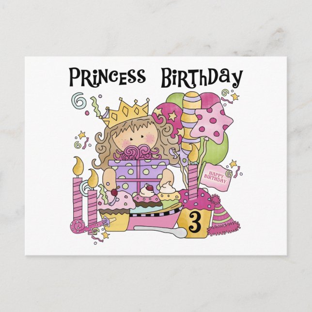 Party Princess 3rd Birthday Tshirts and Gifts Postcard (Front)
