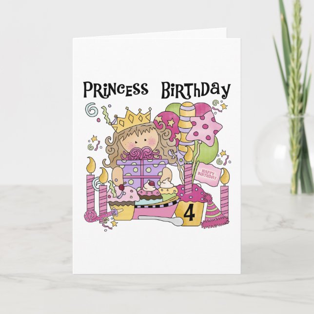 Party Princess 4th Birthday Tshirts and gifts Card (Front)