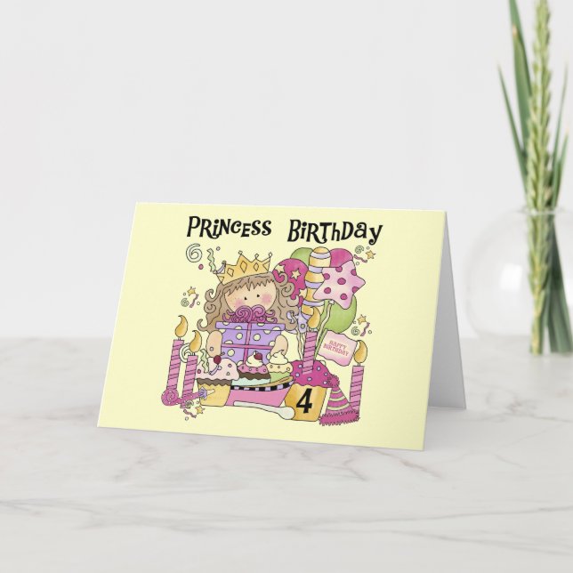 Party Princess 4th Birthday Tshirts and gifts Card (Front)