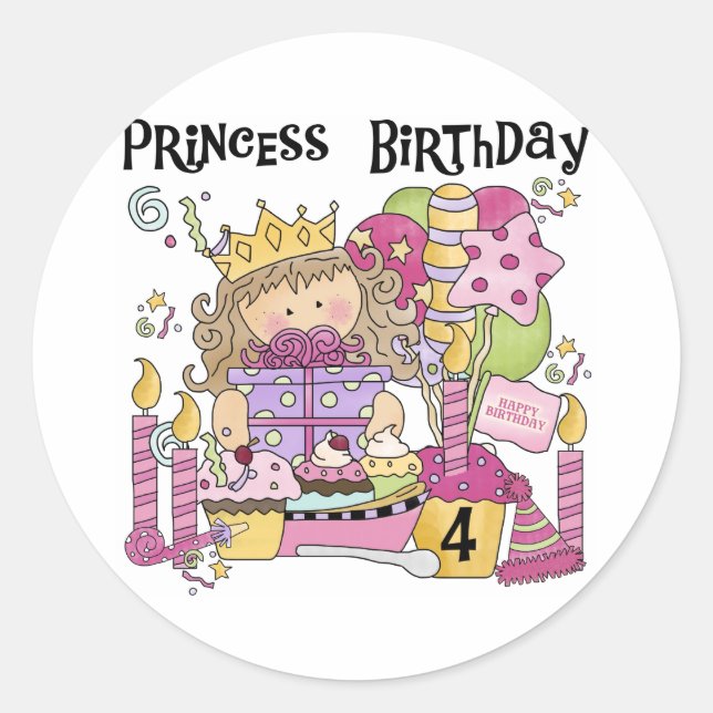 Party Princess 4th Birthday Tshirts and gifts Classic Round Sticker (Front)