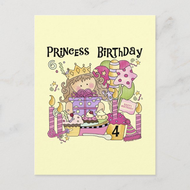 Party Princess 4th Birthday Tshirts and gifts Invitation Postcard (Front)