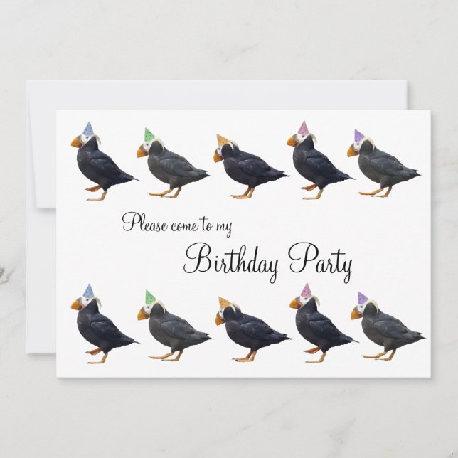Party Puffin Row Birthday Invitation (Front)