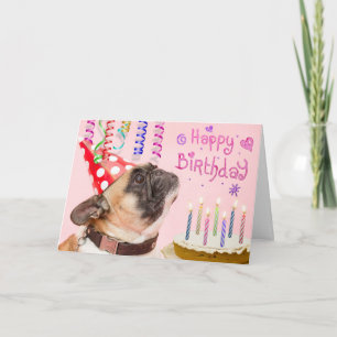 Party Pug and Birthday Cake Card