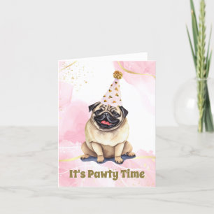 Party Pug Watercolor Birthday Card