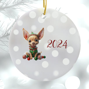 Party Pup Christmas Elf Ceramic Ornament
