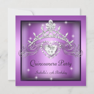 Party Quinceanera 15th Silver Purple Tiara Invitation