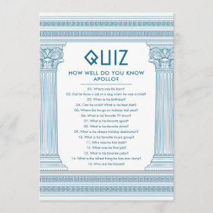 Party Quiz with Greek temple in blue Invitation
