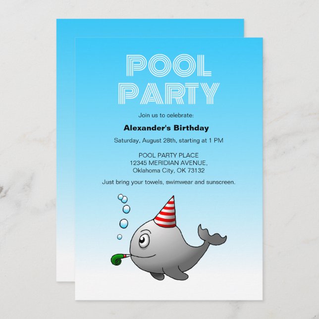 Party-ready Whale Invitation (Front/Back)