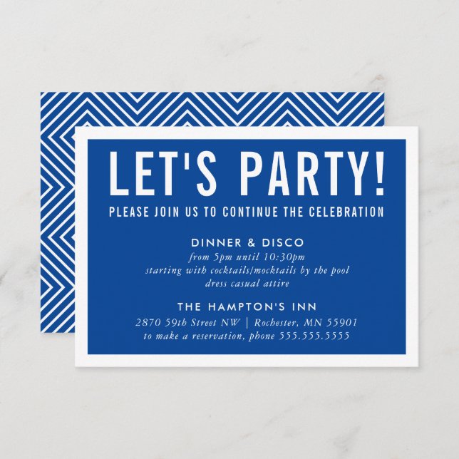 PARTY RECEPTION INFO simple modern bold royal blue Invitation (Front/Back)