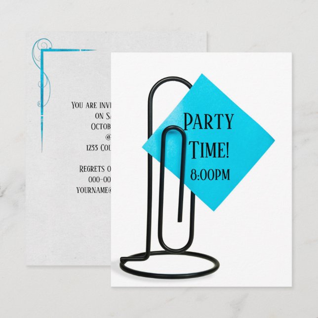 party reminder on black clip invitation (Front/Back)