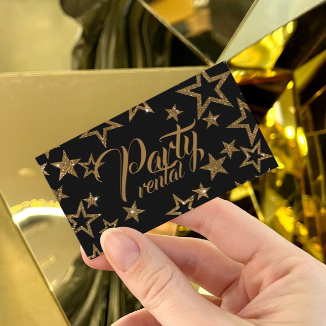 Party Rental Catering Equipment Fancy Star Black Business Card (Perfect for business)