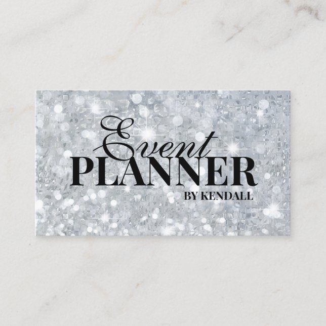 Party Rental Event Planner Tableware Glitter Grey Business Card (Front)