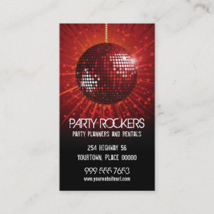 Party Rental Red Mirror Ball Business Card