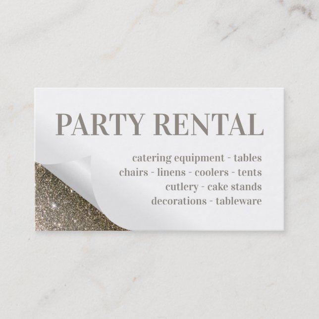 Party Rental Supplies Decor Folded Glitter Corner Business Card (Front)
