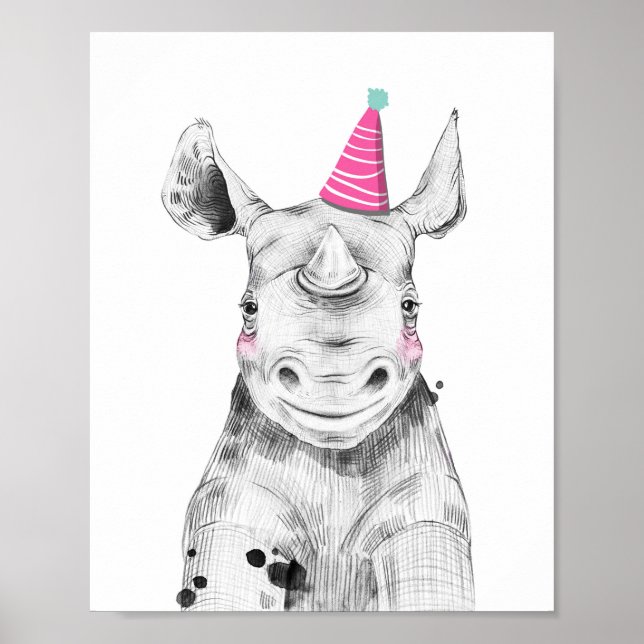 Party Rhino Wild Safari Animals Birthday Decor (Front)