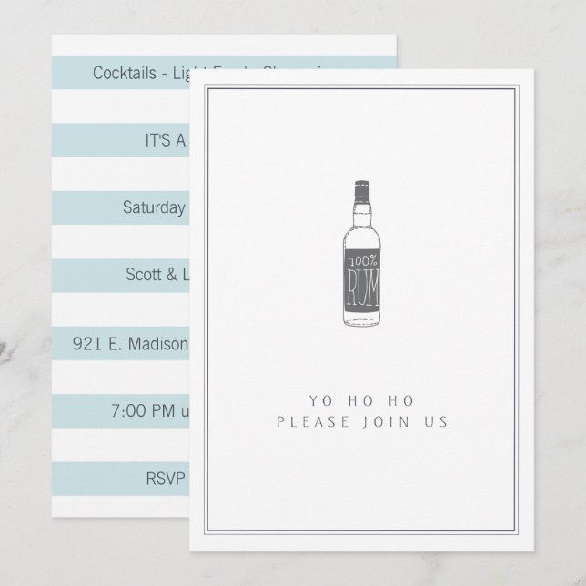 Party Rum Bottle - Yo Ho Ho Cocktail Party Invitation (Front/Back)