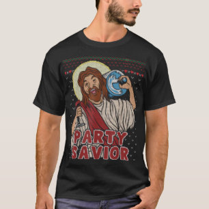 Party Saviour Jesus Christ Santa Beer Ugly Christm T-Shirt