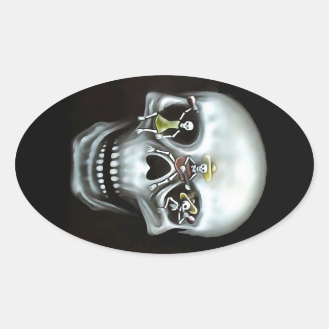Party Skull Oval Sticker (Front)