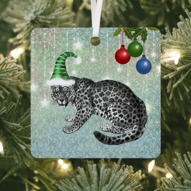 Party Snow Leopard in Gnome Hat with Ornaments (Insitu)