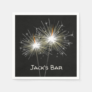 Party Sparklers on Black Leather Napkin