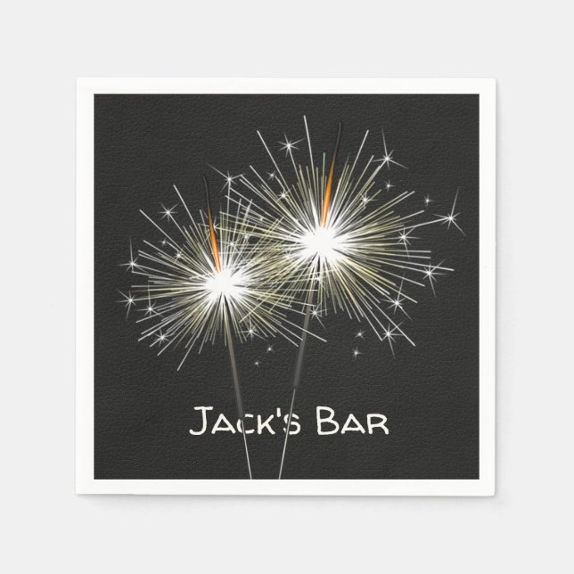 Party Sparklers on Black Leather Napkin (Front)