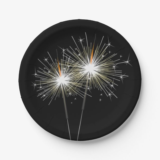 Party Sparklers on Black Paper Plate (Front)