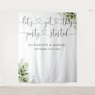 Party Started Greenery Wedding Photo Backdrop Tapestry