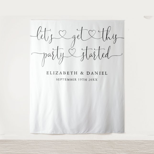 Party Started Heart Script Wedding Photo Backdrop Tapestry (Front)