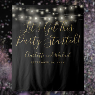 Party Started Lights Black And Gold Photo Backdrop Tapestry