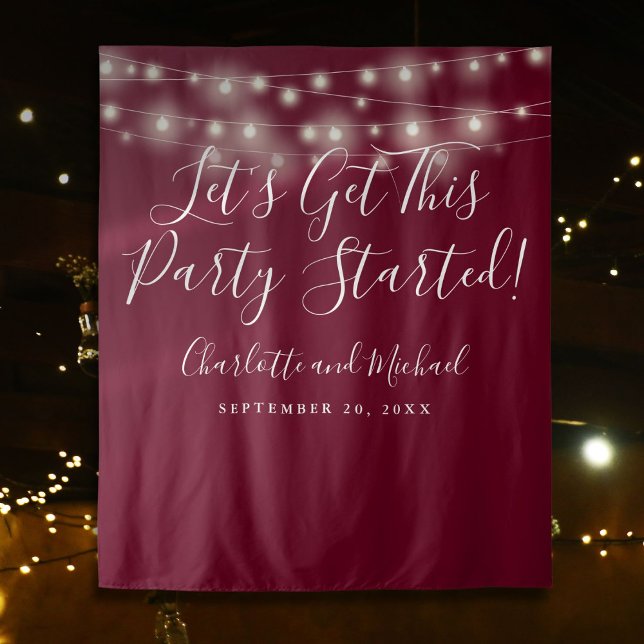 Party Started Lights Burgundy Photo Backdrop Tapestry (Party Started Lights Burgundy Photo Backdrop)