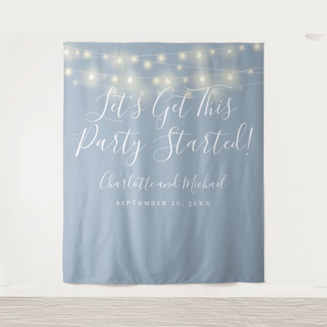 Party Started Lights Dusty Blue Photo Backdrop Tapestry (Front)